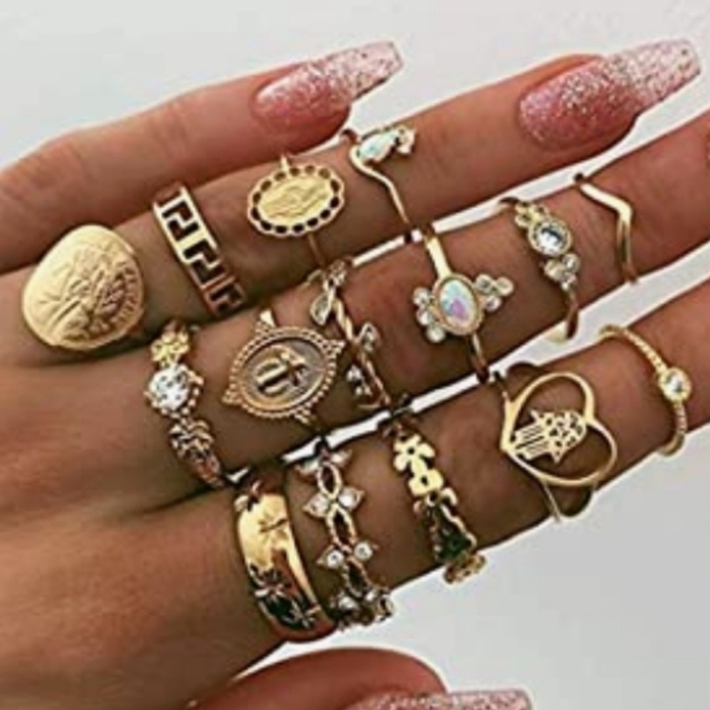 15 Pcs. Gold Boho Chic Stackable Knuckle Rings NWT - Picture 3 of 4
